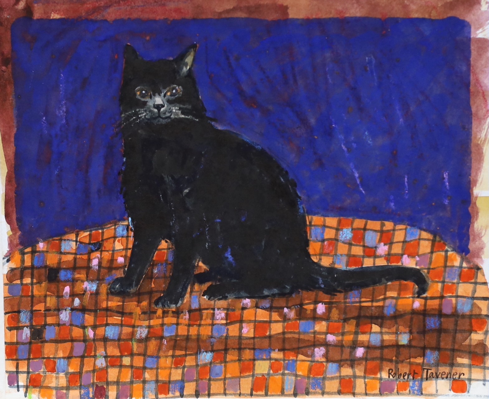Robert Tavener (1920-2004), watercolour, Sketch of a black cat, signed, 17 x 25cm, unframed